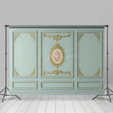 Aperturee Aperturee Rococo Wall Photography Backdrop Blue and Gold Ornate Molding Panels with Roses French Vintage Studio Prop